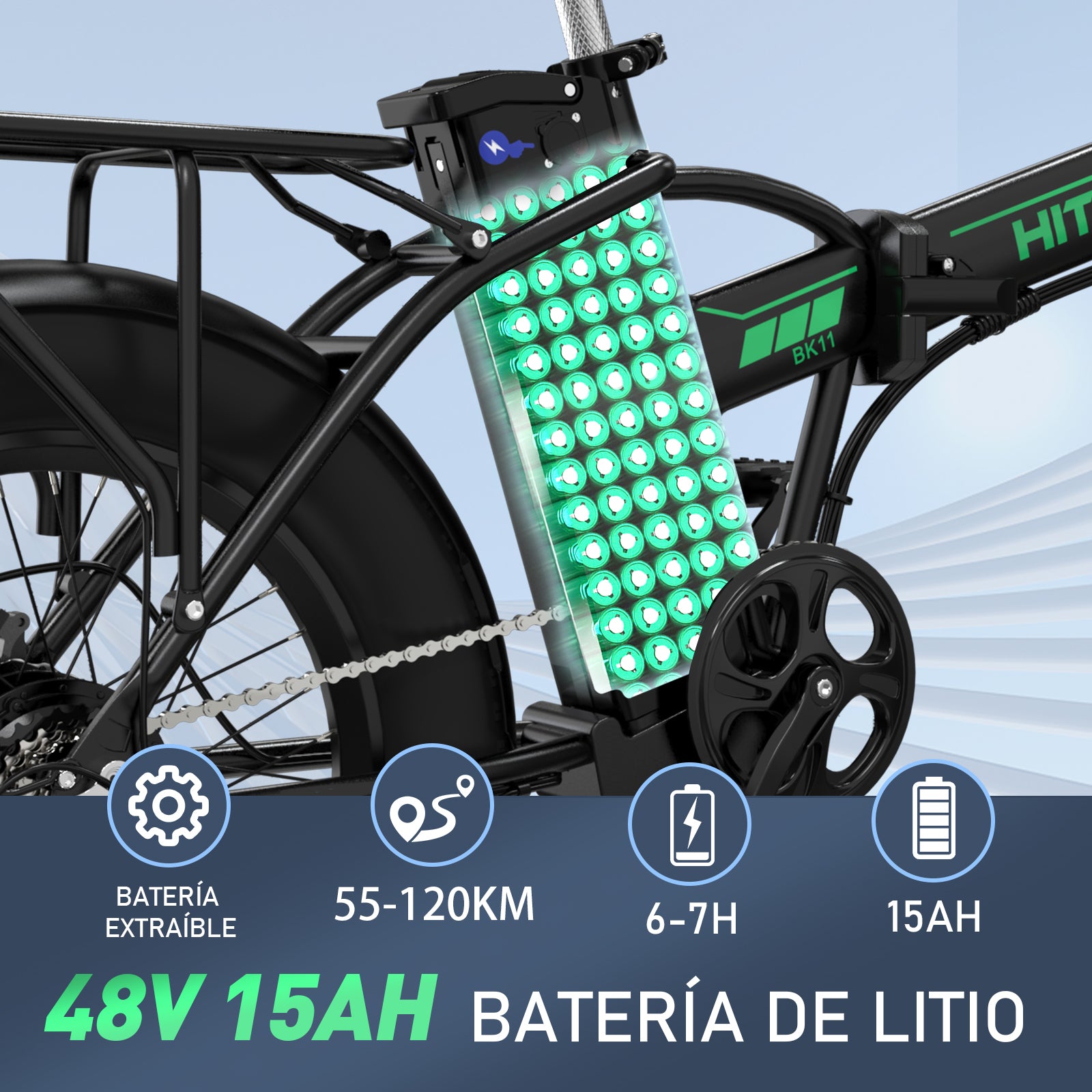La Batería de la Bicicleta Eléctrica es de 48 V 15 Ah