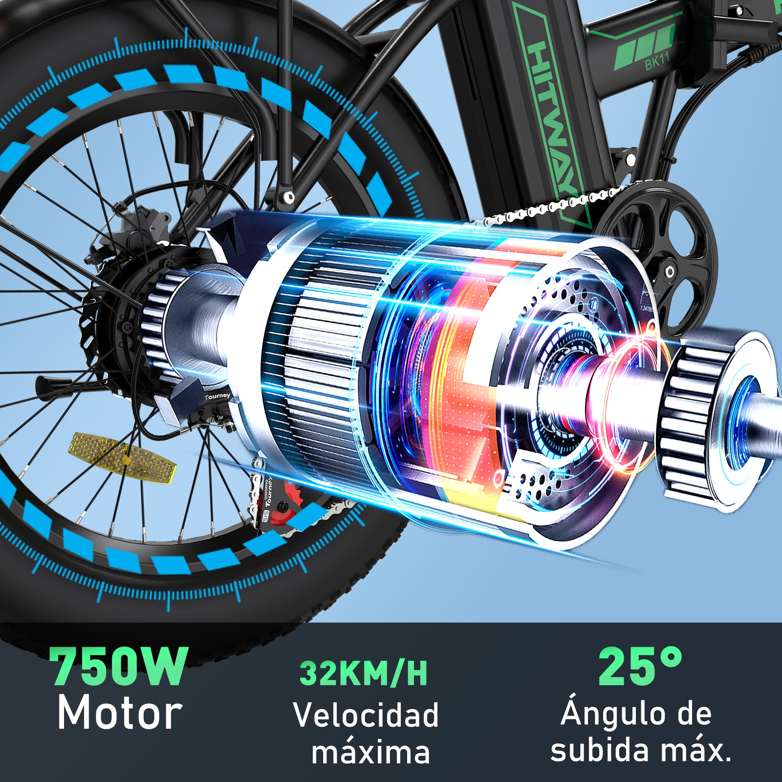Bicicleta Eléctrica con Motor de 750 W, Velocidad Máxima 32 km/h