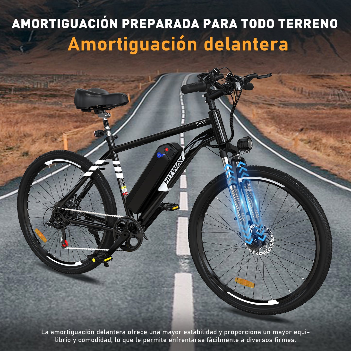 Bicicleta Eléctrica de Montaña con HORQUILLA DELANTERA Amortiguadora