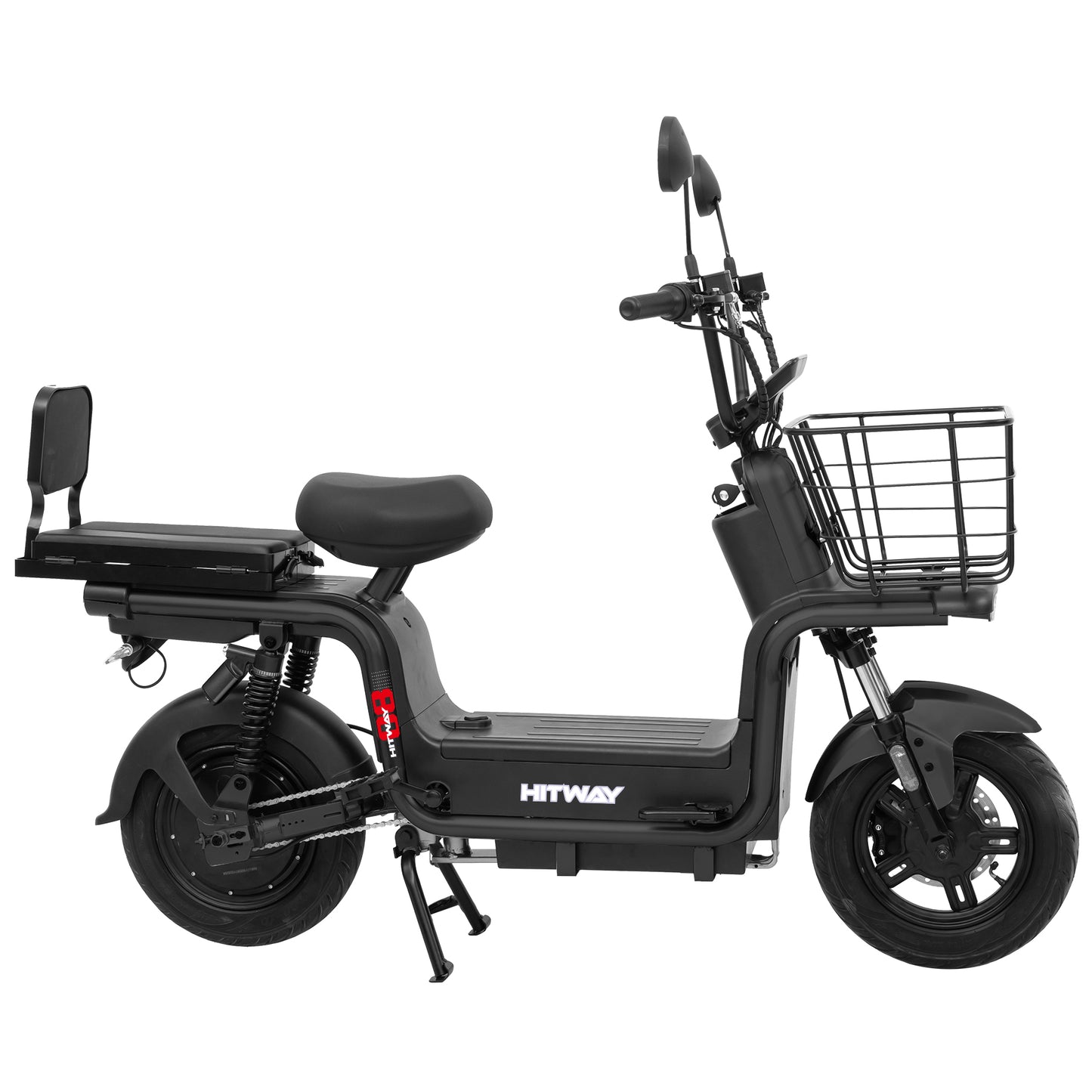 Motocicleta Eléctrica HITWAY, Motocicleta Eléctrica de Desbloqueo Inteligente con Tarjeta NFC, Motocicleta Eléctrica de Asiento Trasero Multifuncional, Vista Frontal