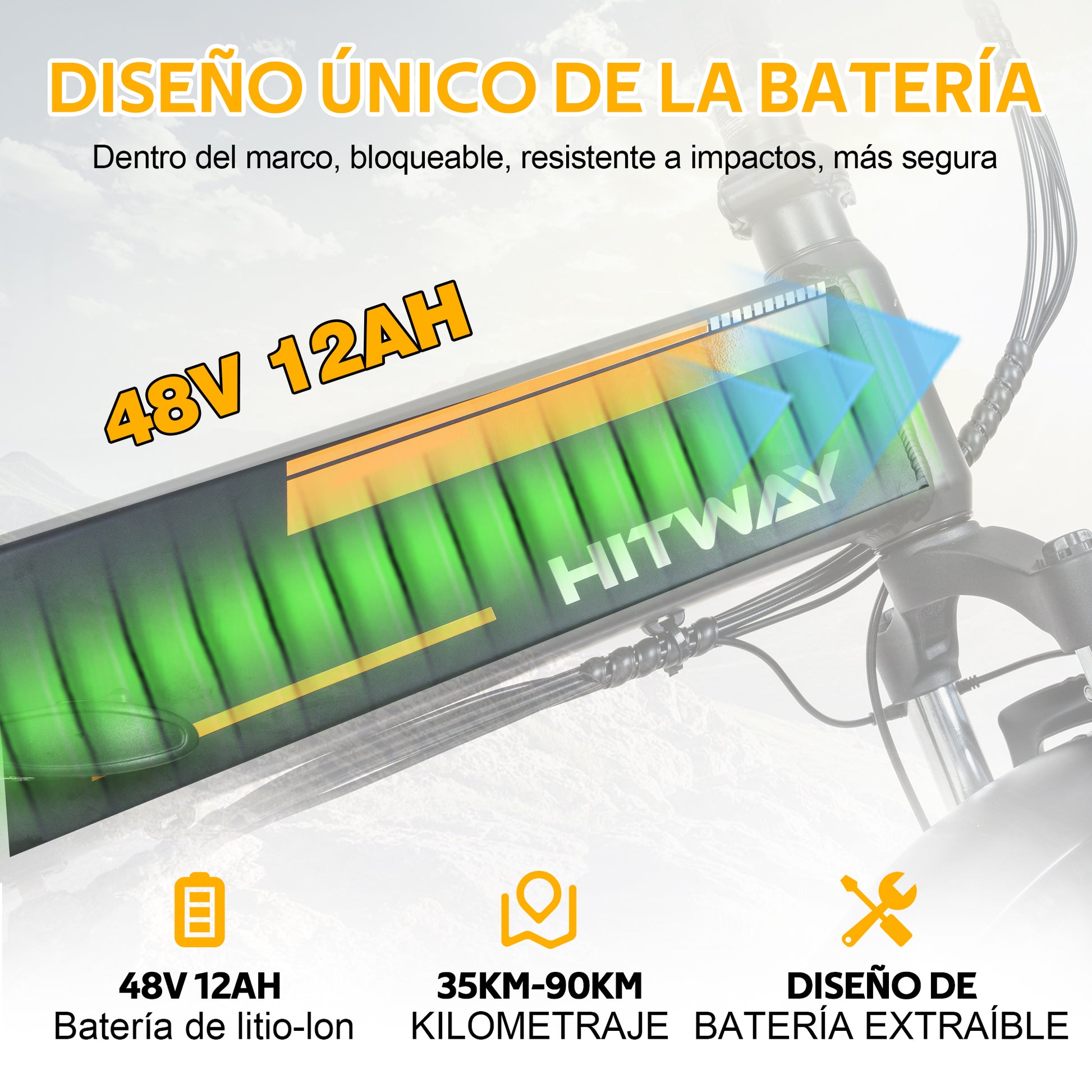 La Batería de la Bicicleta Eléctrica es de 48 V 12 Ah