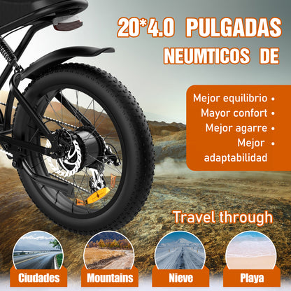Los Neumáticos Gordos de las Bicicletas Eléctricas son Adecuados para Todo tipo de Terrenos.