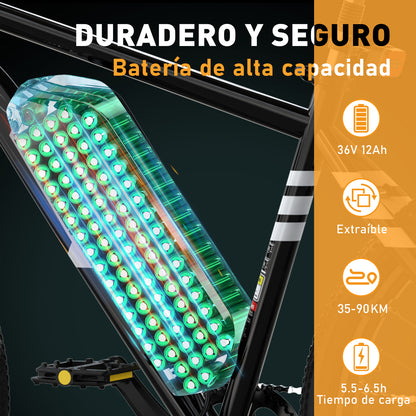 La Bicicleta Eléctrica HITWAY BK15M Está Equipada con una Batería de Litio Extraíble de 36 V 12 Ah