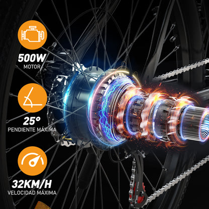 Bicicletas Eléctricas con Motor de 500 W, con una Velocidad Áxima de 32 km/h y un Ángulo Máximo de Escalada de 25 °